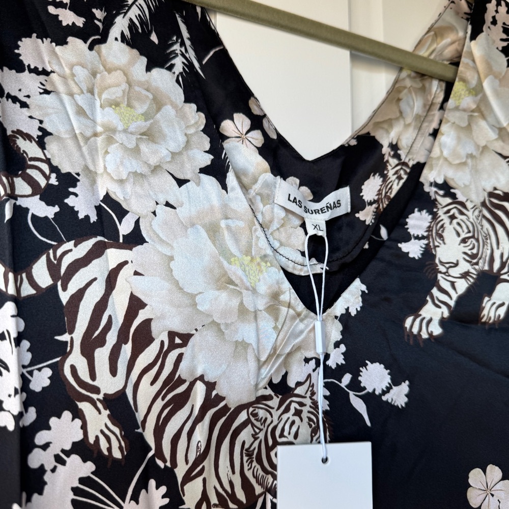 LAS SURENAS Tiger Romantic Silk Maxi Dress In Black - Picture 11 of 14